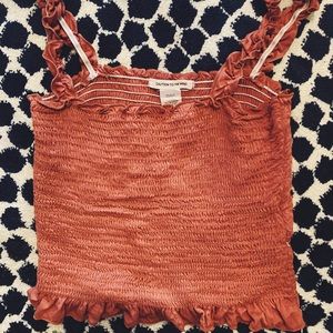 pink ruffle stretch crop top